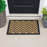 Felpudo Coco Goma Natural 40x60 cm Lala Home diseño Ziz Zag marrón y negro con borde de caucho